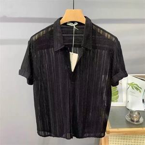 Camicia da uomo a maniche corte, vestibilità ampia, senza stiratura, estiva - Product Image 6