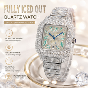 Reloj de Cuarzo con Diamantes Brillantes, Diseño Pavé, Estilo Hip-Hop, de Lujo, Entrega Rápida, Gran Venta - Product Image 1