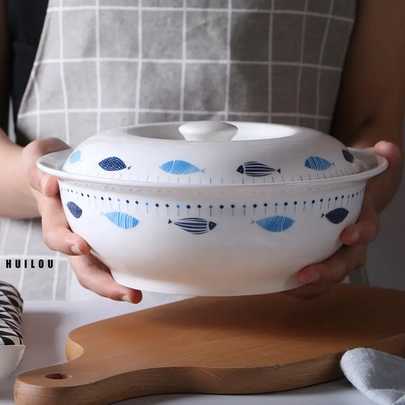 KHÁCH SẠN Big Soup Bowl Với Nắp Hộ Gia Đình Lớn Soup Pot Khách Sạn Gốm Bộ Đồ Ăn Tùy Chỉnh Nhà Máy Bán Hàng Trực Tiếp