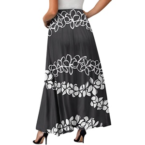 Luxury <strong>Black</strong> with Flower Printed Women's Satin Stretchy High Waisted Maxi <strong>Skirts</strong> Elastic Waistband a Line Long <strong>Skirt</strong> with <strong>Pocket</strong> - Product Image 3