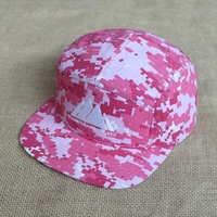 Casquette de camping à 5 panneaux, design populaire, camouflage numérique rose, visière plate, broderie personnalisée, pour hommes et femmes, sports de plein air, randonnée