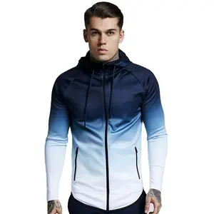 manufacturer custom full zip up blue white gradient color hoodies slim sweatshirts fully zip all the way up for men