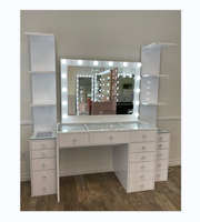 Table de maquillage moderne avec miroir et tiroirs, couleur rose/blanc/noir/gris