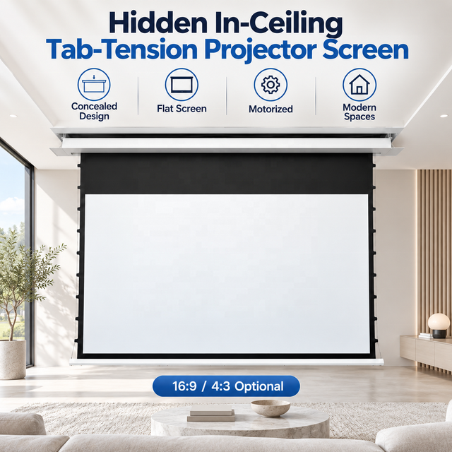 Ceiling Recessed Tab Tension Projector Screen Motorized Electric Projection Screen for Conference Room