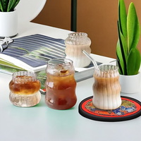 Tasse à fil de verre borosilicaté à bande verticale Mode moderne grande capacité Jus de fruits thé à bulles verre tasse à café glacée