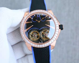 Montre mécanique à double tourbillon avec squelette sur le thème des super-héros, lunette sertie de diamants, montre de sport de luxe pour homme, montre en caoutchouc noir et rouge - Product Image 4