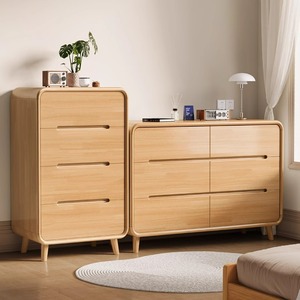 Shulin Furniture Nordic Dresser 4 <b>Drawer</b> Solid Wood Legs Bedroom Storage Cabinet White <b>Walnut</b> Color - Product Image 2