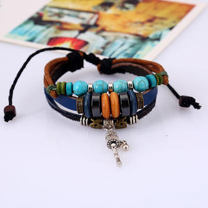 Punk Echtes Leder Perlen Armband <span class=keywords><strong>Tibet</strong></span> Gebets rad Armband Charm Armbänder Tibetan Armreif Armband Schmuck Zubehör - Product Image 4