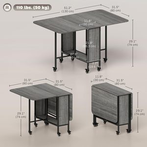 Table à feuilles rabattables moderne SENYU avec étagère de rangement, style bois gris, mobilier de cuisine portable pour 4 à 6 personnes - Product Image 6