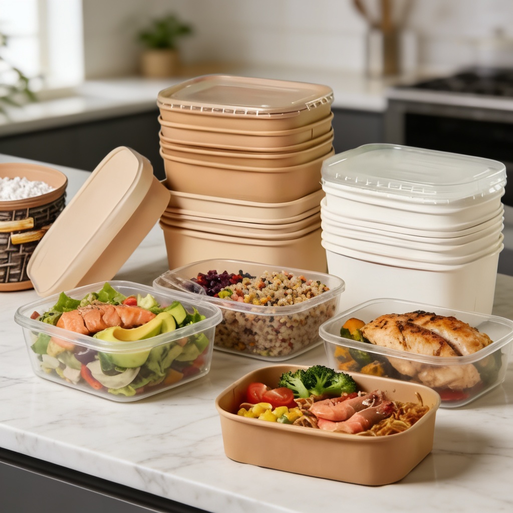 Eco Disposable square Food Container Soup Rice White Brown Kraft Paper Salad Bowl Paper Plates & Bowls With Lid