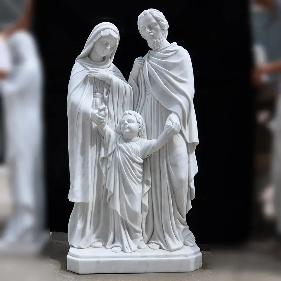 Fabriek Wit Marmer Levensgrote Heilige Familie Maagd Mary Joseph En Baby Jezus Religieuze Beelden Sculptuur