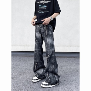 2025 American Retro Design Sense Wax Dyed Dirty Washed <b>Jeans</b> <b>for</b> <b>Men</b>, Loose Fit Micro <b>Flared</b> Niche High Street Pants - Product Image 4