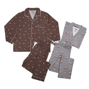 थोक अनुकूलित यूनिसेक्स पजामा सेट ग्रीष्मकालीन लंबी आस्तीन टॉप शॉर्ट्स टर्न-डाउन कॉलर के साथ पुरुष महिला युगल स्लीपवियर कपड़े - Product Image 4