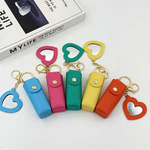 Nouveau 2026 – Porte-clés miroir de maquillage 2-en-1 en cuir PU en forme de cœur, support portable pour rouge à lèvres, organisateur de cosmétiques, breloque de sac à main pour femme - Product Image 1