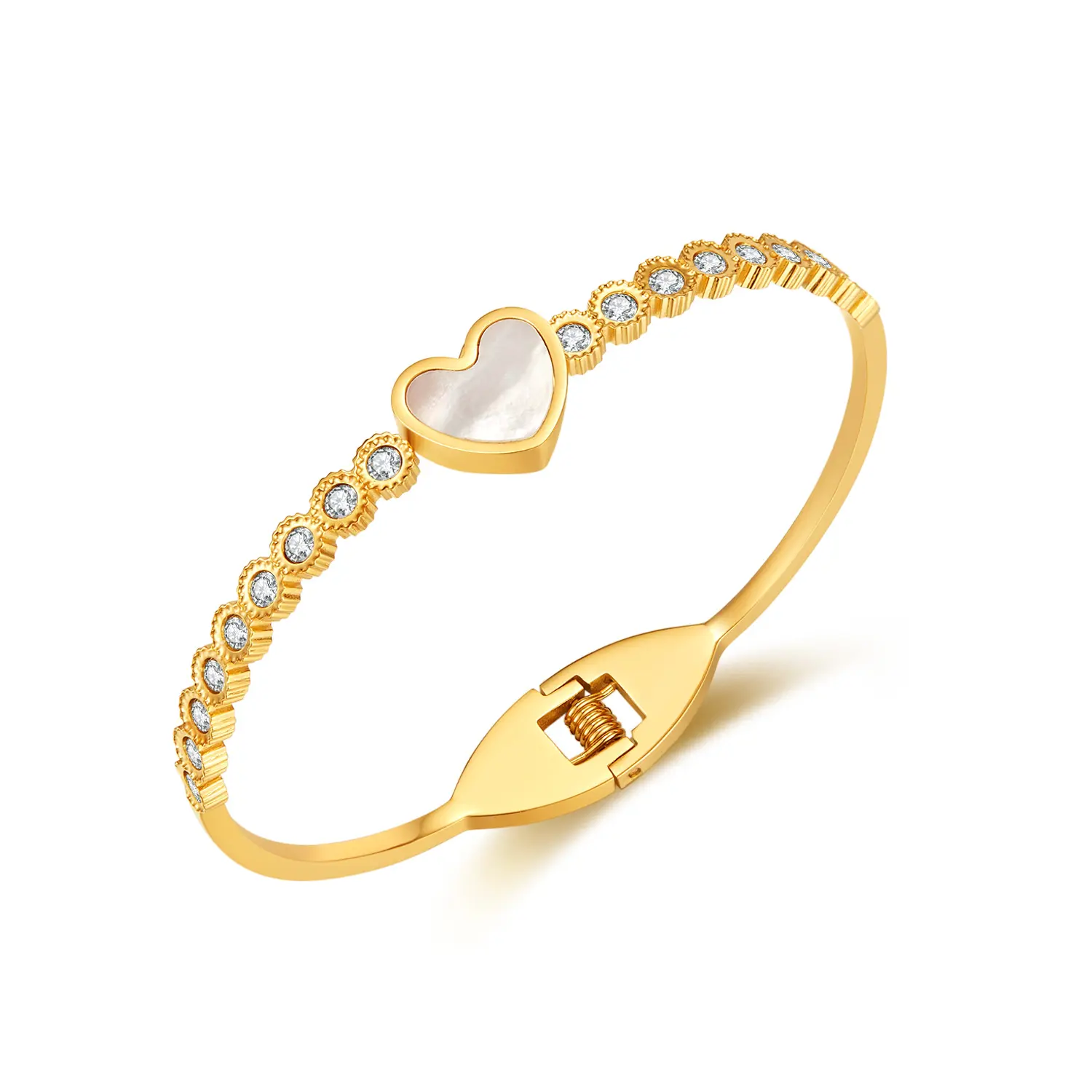 Hot sale Minimalist jewelry Pvd 18k Gold Bangle Heart CharmStainless Steel Bracelet women