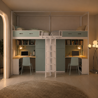 Ensemble de mobilier scolaire pour dortoir universitaire et collégial : Lit mezzanine, lit superposé robuste à cadre métallique, lit simple en métal pour adulte