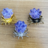 Figura de Araña de Cristal de Metal con Racimo de Amatista Natural, Adorno Creativo de Animal de Cristal para Decoración del Hogar y Escritorio, Festival