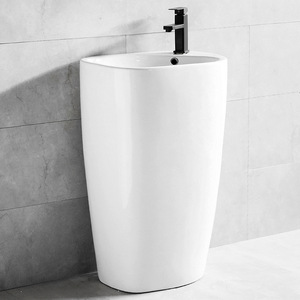Lavabo de pedestal integrado de cerámica de gran formato para baño, uso doméstico - Product Image 1