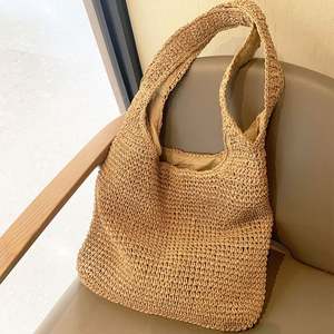 Bolsos de Paja Grandes de Moda para Mujer, Bolso de Hombro Tejido de Ratán Natural, Bolso de Mano de Playa de Verano Hecho a Mano para Mujer - Product Image 1