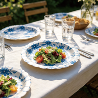 Assiettes en papier bleues et blanches à motifs floraux, jetables, festonnées, style vintage, pour dîner, 7, 8, 9 pouces, pour décoration de baby shower et de fête du thé