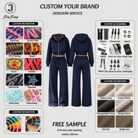 Ensemble survêtement rétro Y2K personnalisé avec doublure contrastante, sweat à capuche court zippé et pantalon large en molleton épais deux pièces