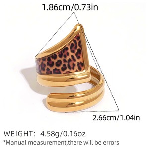 Novirassine 18K PVD <span class=keywords><strong>Gold</strong></span> Edelstahl Chunky Leopardenmuster Offene Ringe Y2K Ästhetik Tiermuster Verstellbarer Wickelring für Damen - Product Image 3