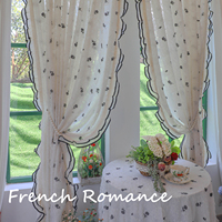 Rideau Intégré Moderne Français en Gaze Transparente Imperméable, Broderie Rose Crème, Écologique, Lavable à la Main, Hiver, pour Salon