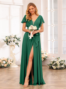 2024 verano elegante señoras manga corta volantes gasa <span class=keywords><strong>boda</strong></span> fiesta dama <span class=keywords><strong>de</strong></span> honor Maxi Vestidos <span class=keywords><strong>para</strong></span> mujeres - Product Image 5