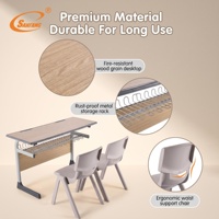 Ensemble de bureaux et chaises doubles réglables modernes pour écoles primaires et secondaires, pour la maison, le bureau et la salle de classe, en bois et métal, avec 2 tiroirs