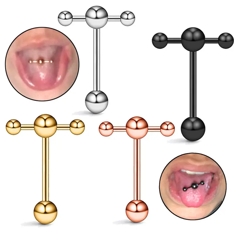 NUORO Mode Nische T-Form Edelstahl-Lager 14G Zungenringe sexy Piercing Damenschmuck