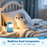Peluche douce personnalisable OEM/ODM, design mignon de phoque, dauphin, dessin animé, avec musique et histoire, couleur et logo personnalisés, cadeau d'anniversaire ou de vacances pour enfants