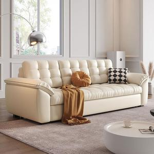 Modern Cream Cat Claw Leather Foldable Sofa <b>Bed</b> Multifunctional Telescopic Furniture With Storage For Small Apartment Home - Product Image 1