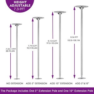 Tube de danse à tambour, 45mm chromé hauteur réglable de 2235mm à 2745mm 7.4- 9 pieds - Product Image 3