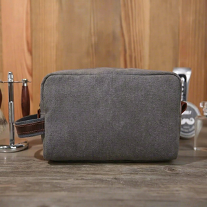 Custom Logo Canvas Leather Toiletry Bag <b>Mens</b> Shaving Dopp Kit Travel Waterproof Cosmetic Wash Organizer <b>Pouch</b> LCTB-0009D - Product Image 1