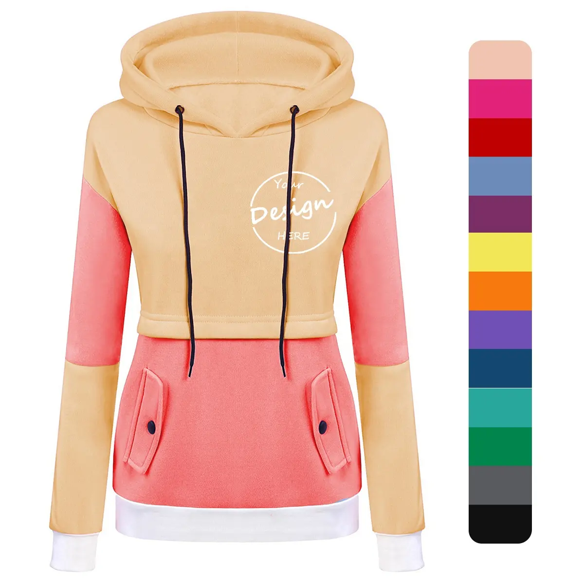 Vêtements d'entraînement d'automne à logo personnalisé Vente en gros Adultes Mode Street Style Sweat à capuche de haute qualité à impression bouffante Color Block Pour Femme