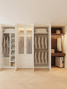 French Cream <strong>White</strong> Wooden Modern <strong>Bedroom</strong> Wardrobe Large Capacity Eco-Friendly Wall Mount Customizable Furniture for Hotel Villa - Product Image 3