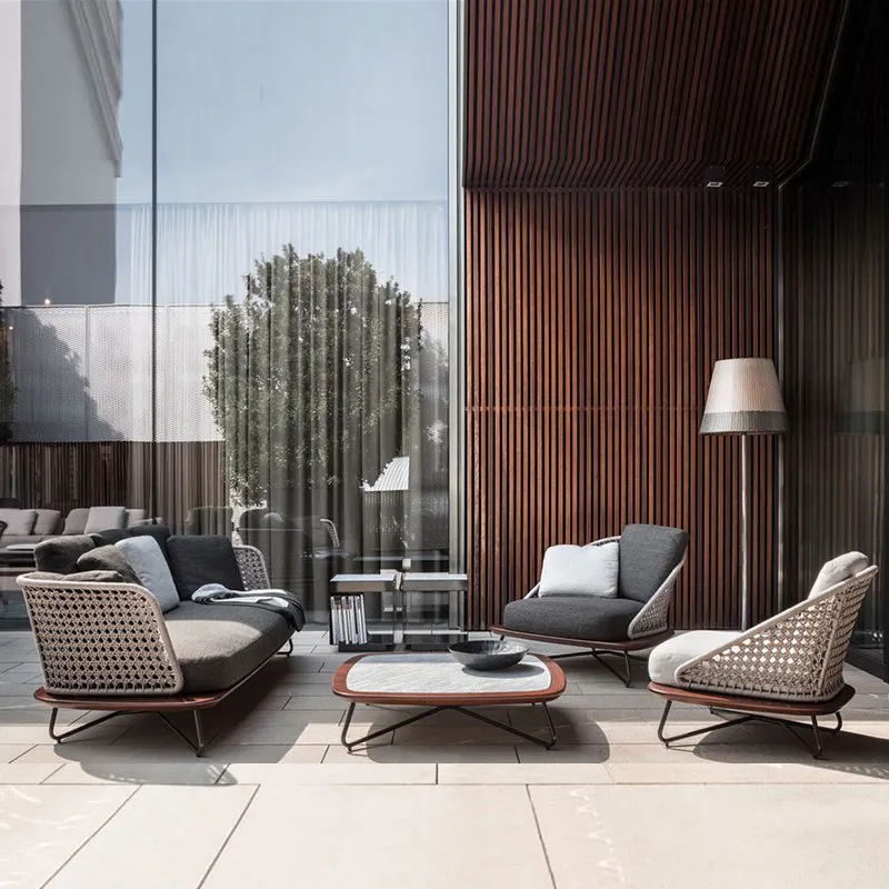 Gartens ofas Outdoor-Sofa Set modernen Stil Rattan und Korbs ofa Terrasse Lounge Chair und Couch tisch Holz