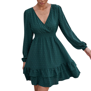 slim fit dress slacks Long Sleeve Flowy Dress Emerald Green / XL main image 1
