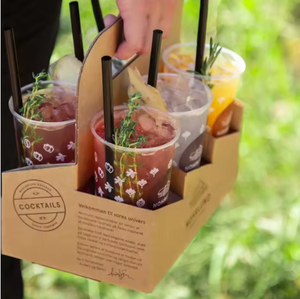 <b>Biodegradable</b> Custom Kraft <b>Paper</b> Cup Carriers with Embossed Handles, Multi-Use for Coffee, Flowers, Beverages & Takeaway - Product Image 2