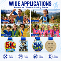 Médailles de course 5K en métal moulé sur mesure avec logo 3D doré, de haute qualité, en gros, pour événements sportifs, avec ruban