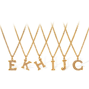 Oujia Jewelry Letter Pendant Necklace <b>Titanium</b> Steel Plated Zircon Women's Fashion Jewelry Stylish Commute Necklaces - Product Image 5