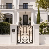 Portail piétonnier de jardin en fer forgé artisanal de luxe LINCAI |   Portail d'entrée latéral cintrée orné assorti à un système de clôture