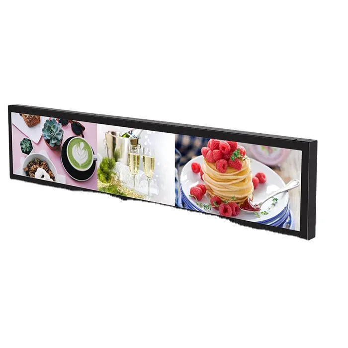 Free CMS Software Indoor Shelf Advertising Screen Android Stretched Bar Type Lcd Display For Store Shelves
