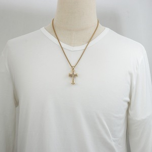 yunnique <b>Cross</b> Pendant Necklace Gold Tone Zinc Alloy Pave Setting Crystal Inlay 60cm <b>Chain</b> Unisex Fashion Jewelry - Product Image 4