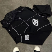 Erkekler için lüks bahar pamuk yama fermuarlı kapüşonlu kıyafet özel logo boy nakış Hoodie Streetwear Rhinestone fermuarlı kapüşonlu eşofman üstü