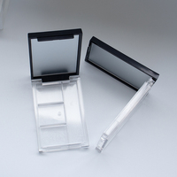 Étui à fards à paupières transparent noir en ABS recyclable avec 4 trous et fente pour pinceau, logo personnalisé, miroir inclus pour outils de maquillage