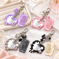 NEWYEAH Porte-clés tendance en forme de cœur irrégulier effet goutte d'eau, avec décorations en cristal brillant, en acétate, avec peigne à dents larges, pour femme