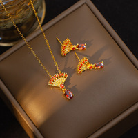 Parure Collier et Boucles d'Oreilles Clous en Cuivre et Zirconium pour Femme, Bijoux Minimalistes Plaqué Or de Qualité Supérieure
