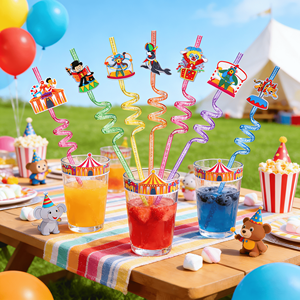 Nouveauté LAIMAI Pailles réutilisables en PETG de qualité alimentaire à impression numérique, motif dessin animé 'Circus Party' pour les célébrations festives et les jeux - Product Image 6