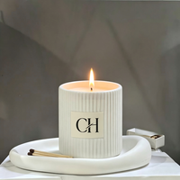 Bocaux à bougies en céramique faits à la main, diffuseur de parfum en céramique rayé de couleur avec logo personnalisé de luxe, ensemble cadeau avec plateau pour mariage